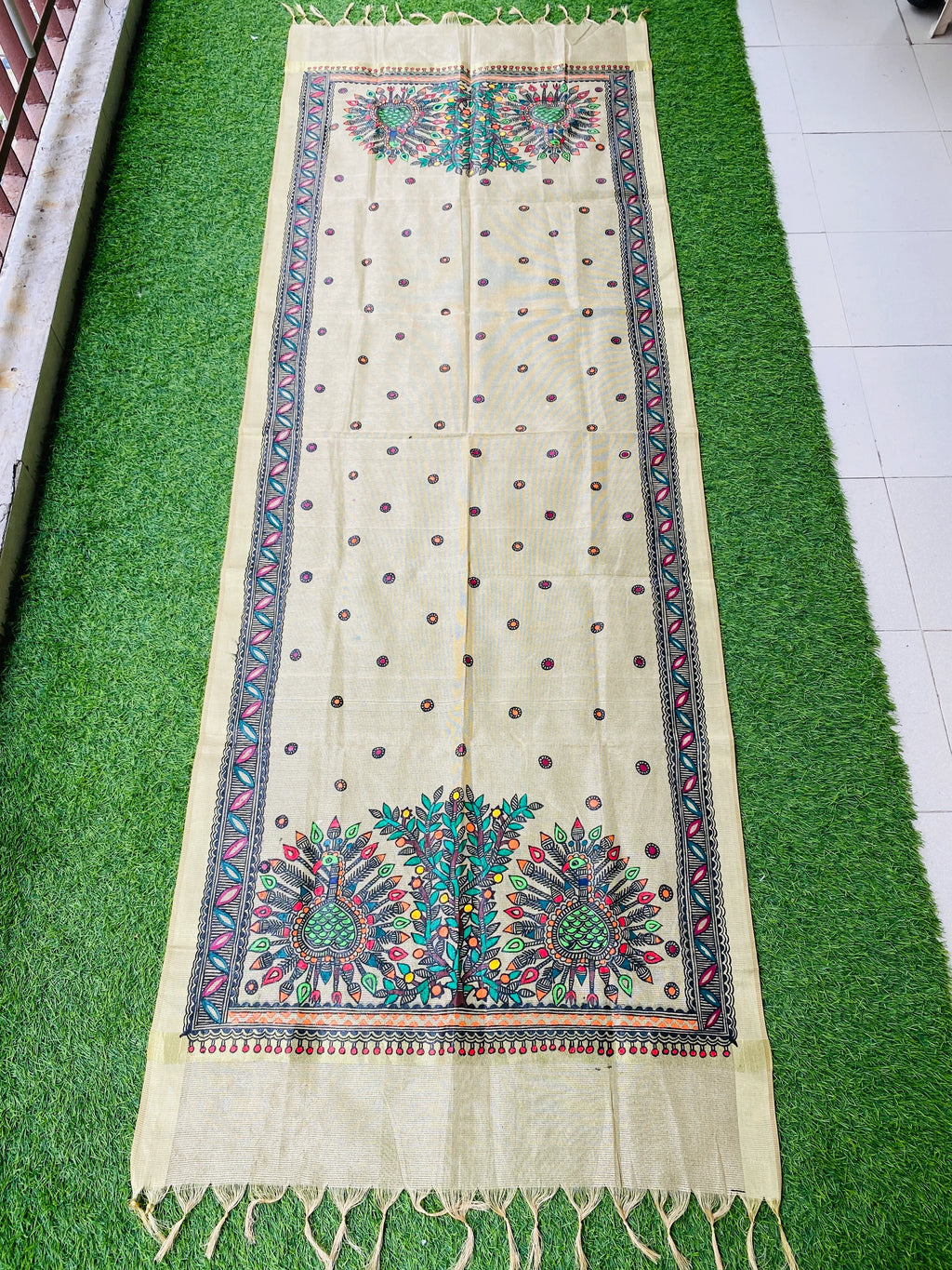 "Madhubani Hand Painted Artistic Siphon Dupatta"