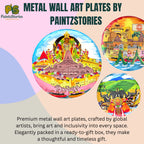 PAINTZSTORIES Metal Wall Art Plates for Home Decoration | Decorative Wall Plates | Wall Decor for Living Room & Bedroom | Handmade Artwork Spiritual paths | Décor Items | Gift for house (Set of 3)