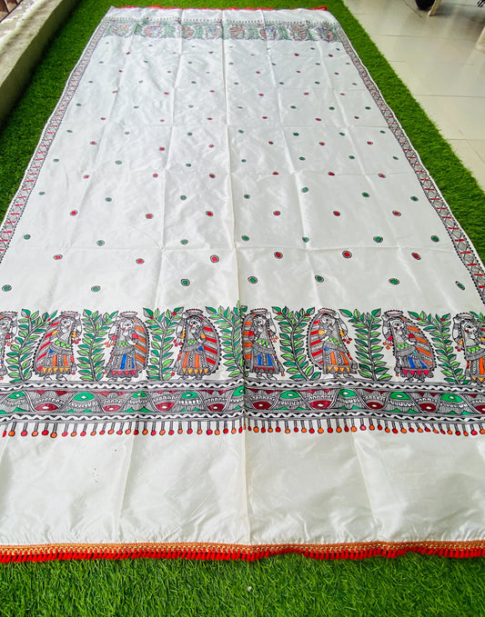 "Madhubani Hand Painted Artistic Silk Dupatta"