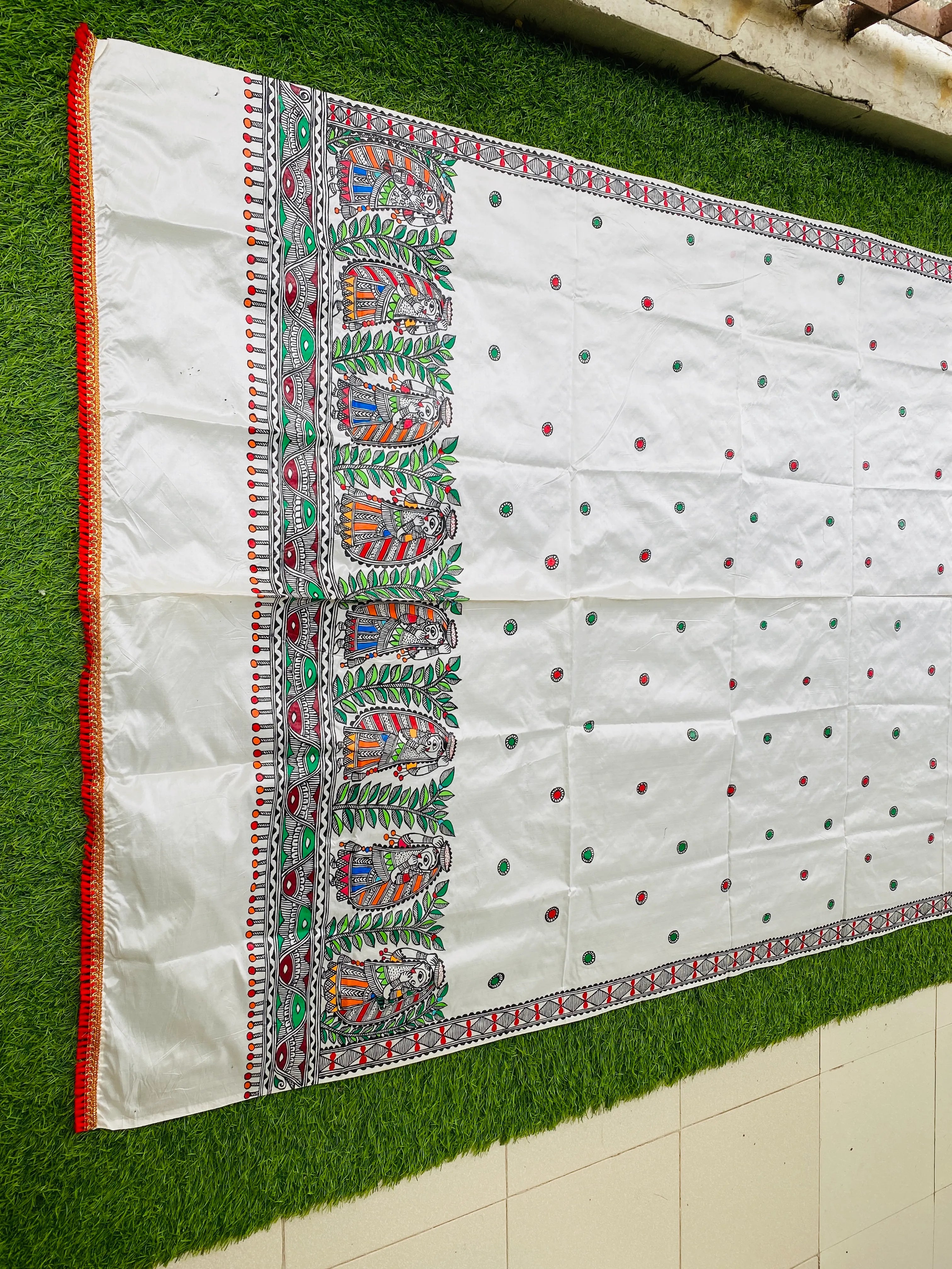 "Madhubani Hand Painted Artistic Silk Dupatta"