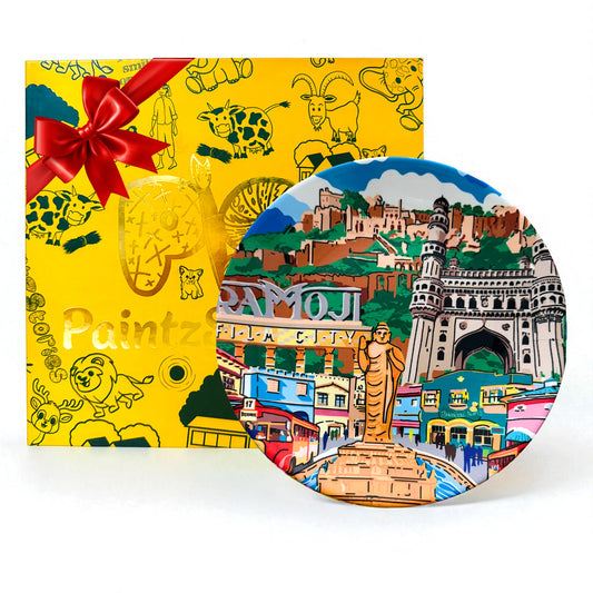 PAINTZSTORIES Decorative Wall Plate for Home Decoration | Ceramic Wall Art Plate | Wall Decor items for Living Room & Bedroom | Handmade Artwork Hyderabad's Splendid Landscape |Gift for house |10 INCH