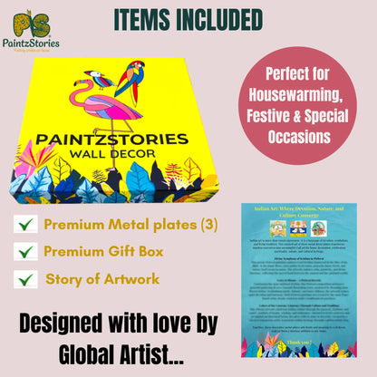 PAINTZSTORIES Metal Wall Art Plates for Home Decoration | Decorative Wall Plates | Wall Decor items for Living Room & Bedroom | Handmade Artwork Mother's love | Décor Items | Gift for house (Set of 5)