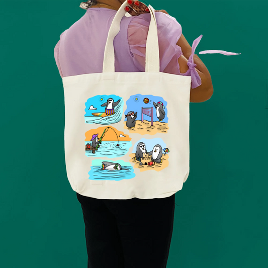"Two adventurous penguins " Artistic Tote Bag