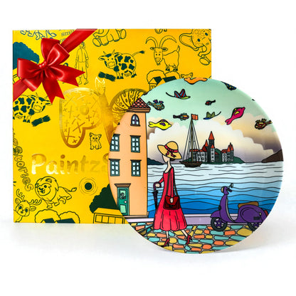 Gift box packaging A Walking Lady ceramic plate