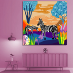 "Serenity Stripes: Sunset Tranquility with a Pair of Zebras" Canvas Print I Wall Décor I Art work I 2 Feet *2 Feet I Art on Wall I Authentic Art I