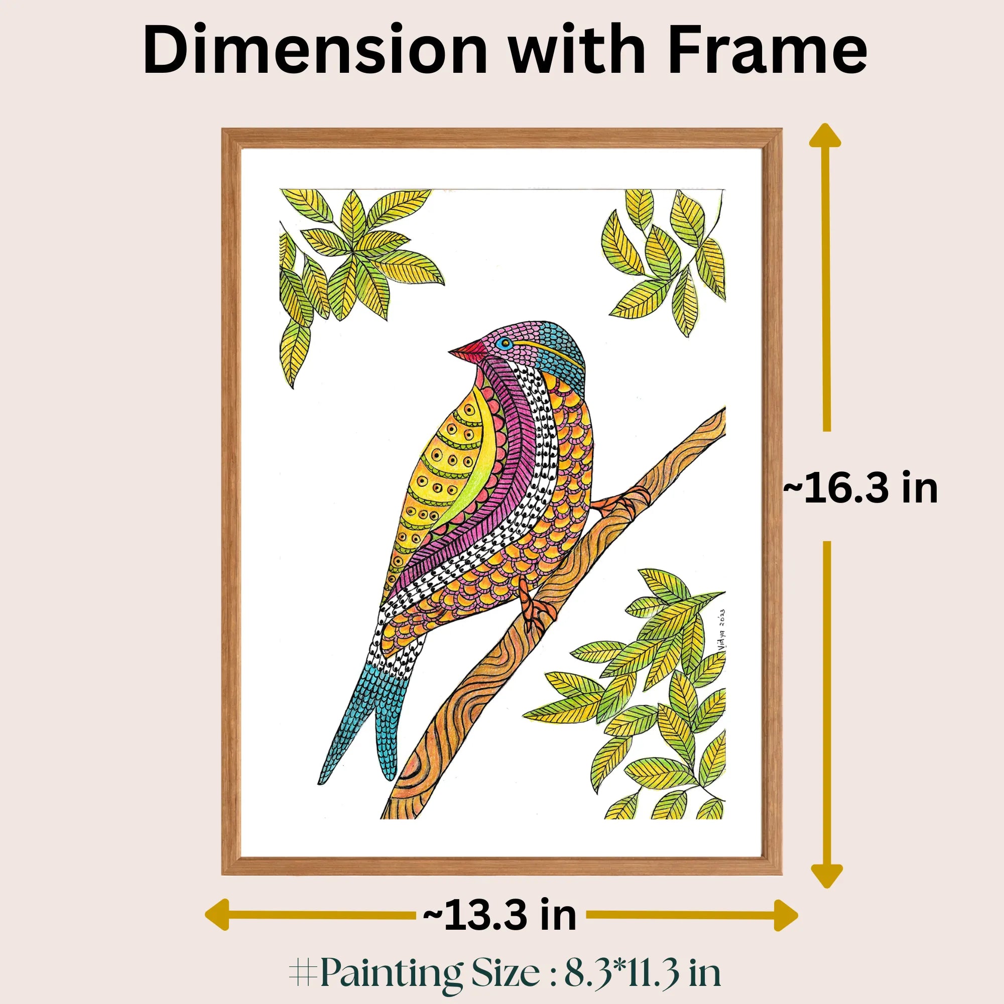 Colourful Bird painting size 8.3 x 11.3 inch