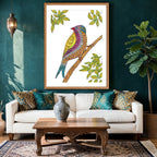 Colourful Bird artwork above sofa