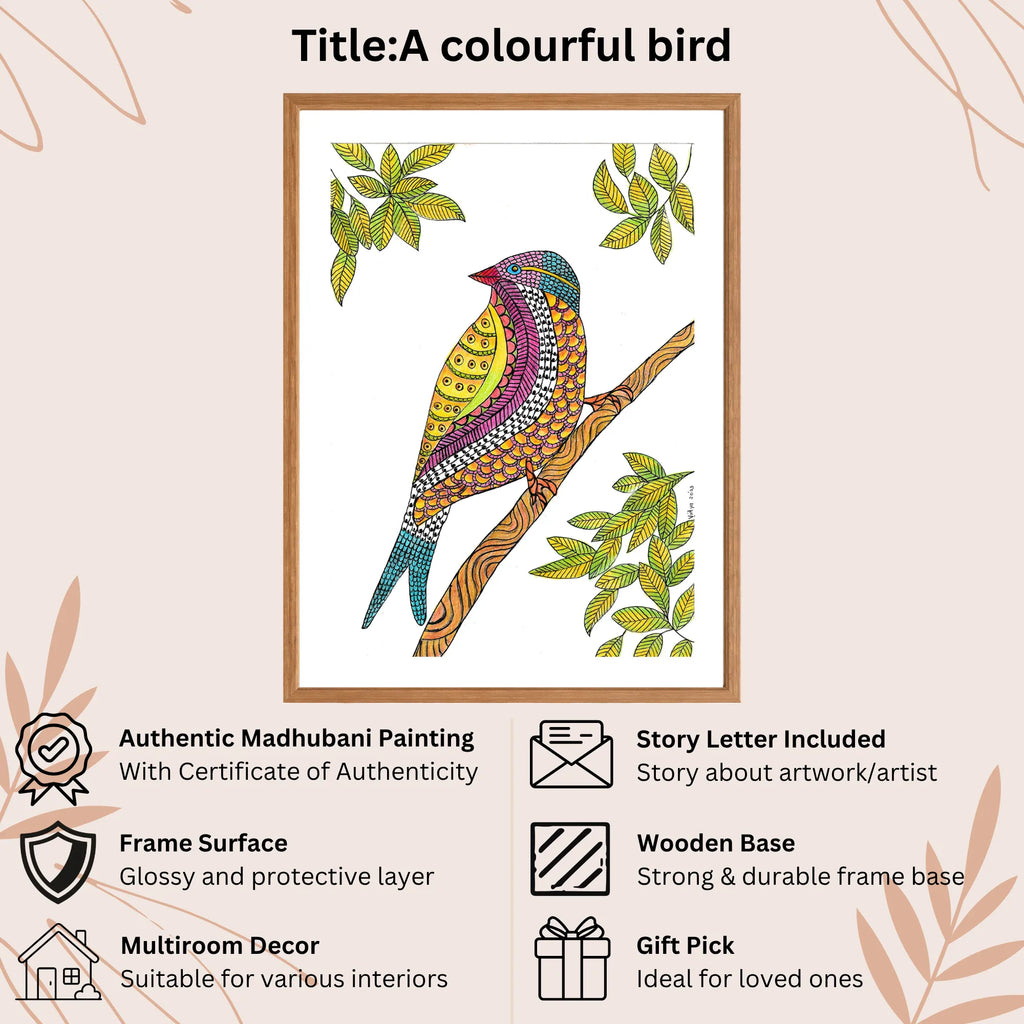 Colourful Bird handmade painting authenticity certificate