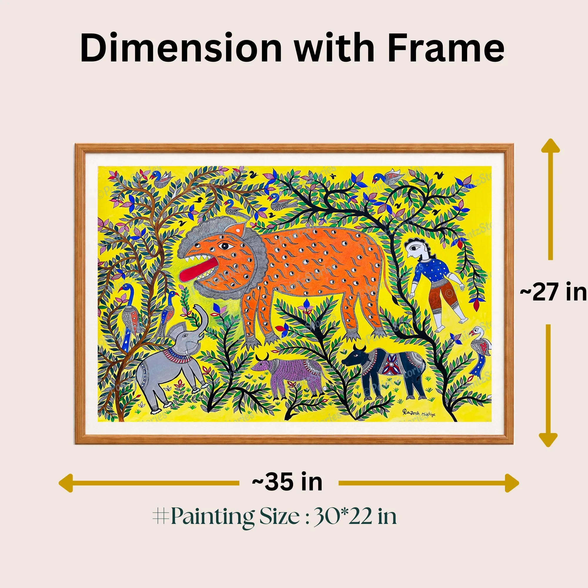Lion Animals Birds painting size 30 x 22 inch