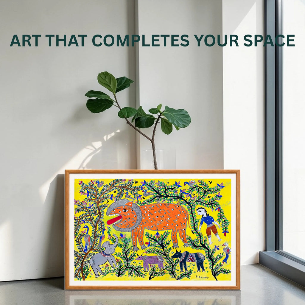 Lion Animals Birds painting handmade details