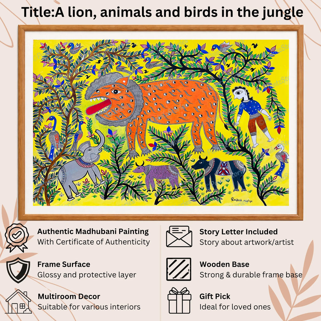Lion Animals Birds handmade painting authenticity certificate