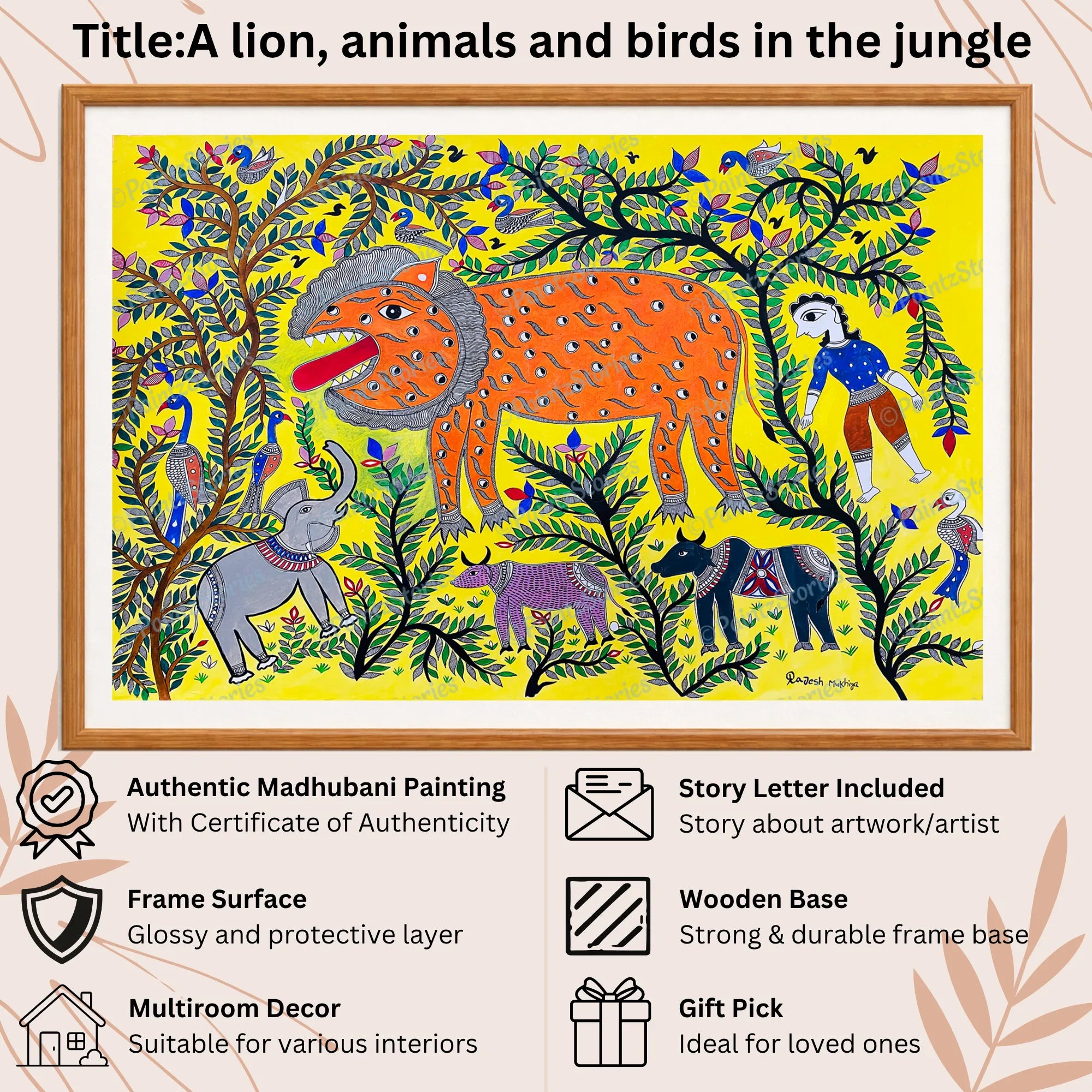 Lion Animals Birds handmade painting authenticity certificate