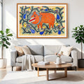 Lion and Birds artwork above sofa