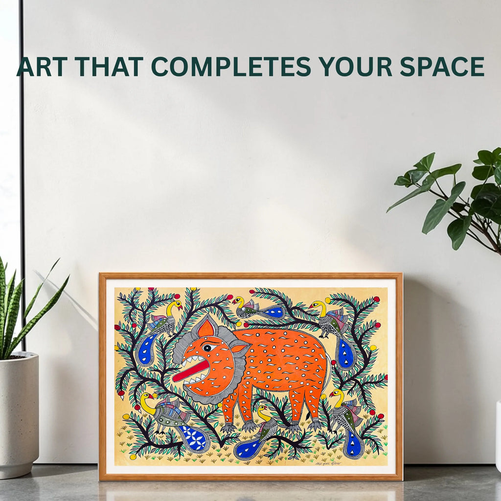 Lion and Birds painting handmade details