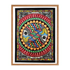 Madhubani painting Pair of Fish, handmade Mithila art wall decor, size 15 x 11 inch