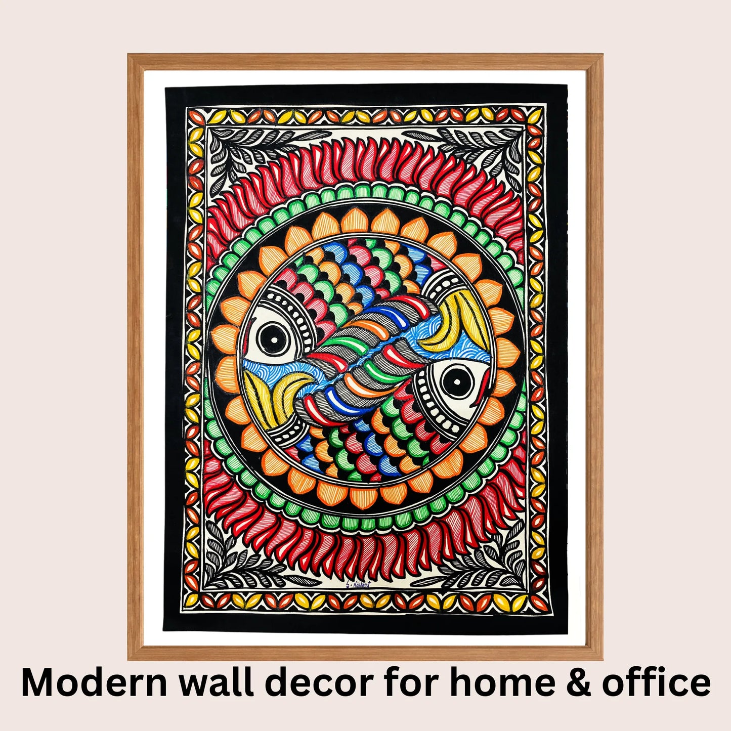 Pair of Fish Madhubani art in modern home decor