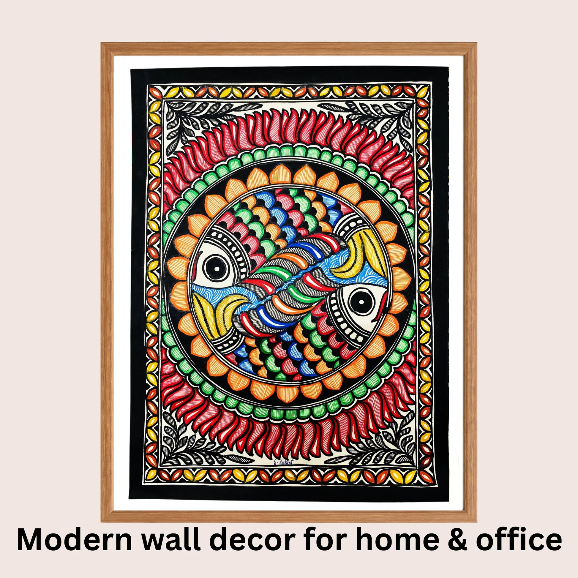 Pair of Fish Madhubani art in modern home decor