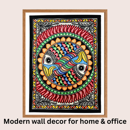 Pair of Fish Madhubani art in modern home decor