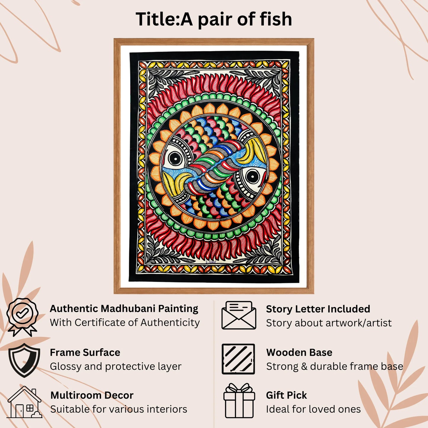 Pair of Fish handmade painting authenticity certificate