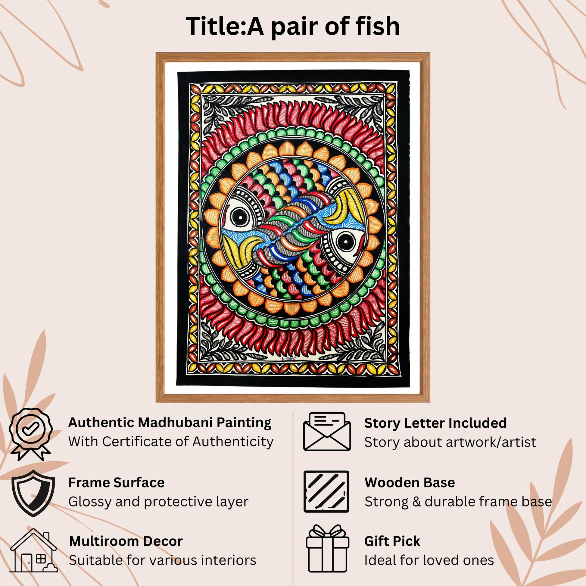 Pair of Fish handmade painting authenticity certificate