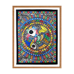 Madhubani painting Peacock and Fish, handmade Mithila art wall decor, size 15 x 11 inch