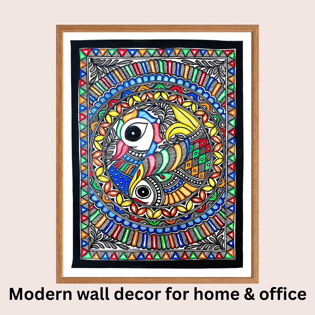 Peacock and Fish Madhubani art in modern home decor