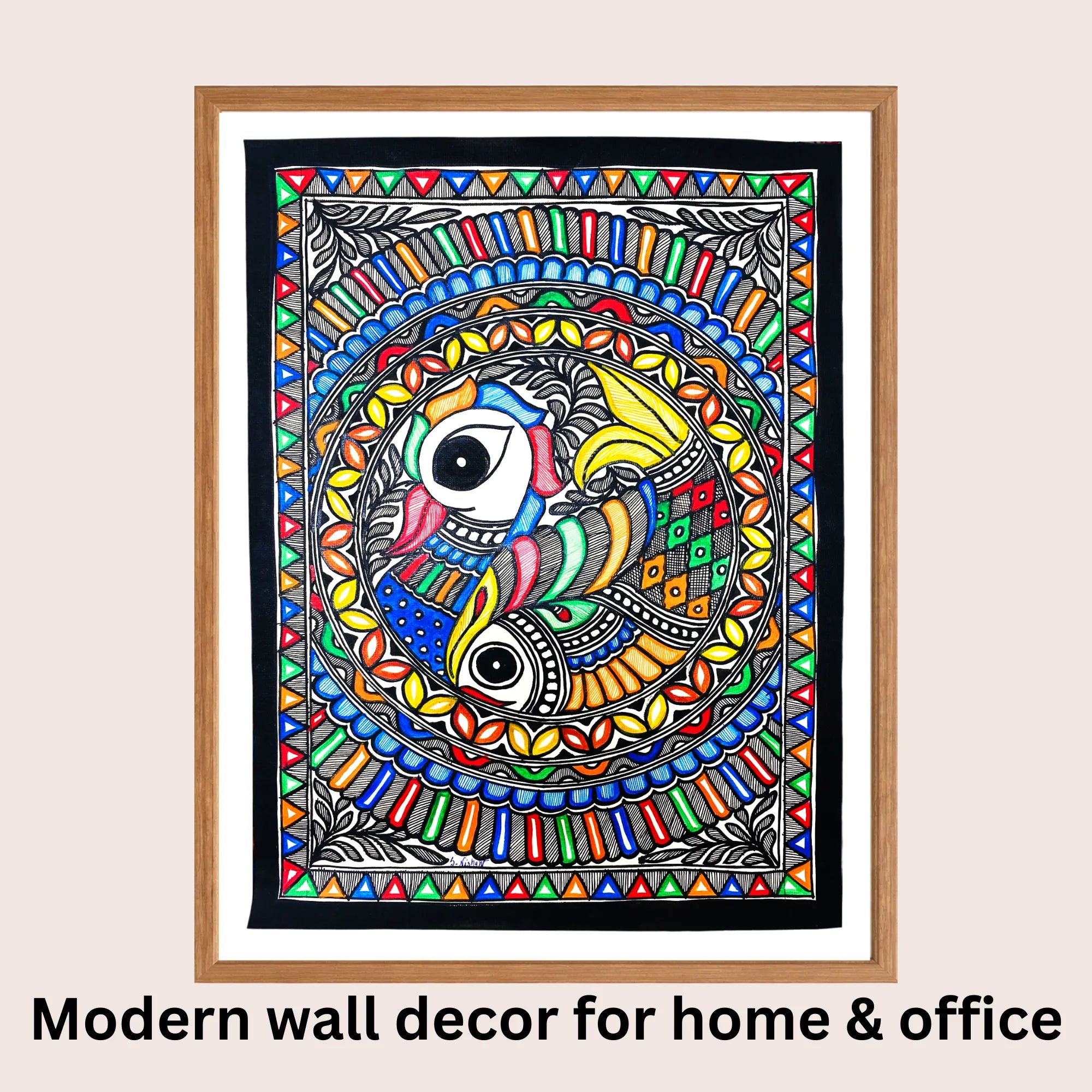Peacock and Fish Madhubani art in modern home decor