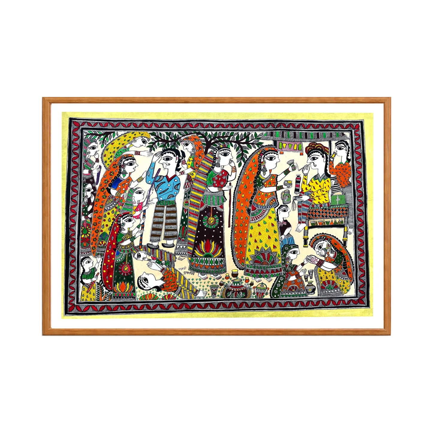Madhubani painting Banning Alcohol, handmade Mithila art wall decor, size 30 x 22 inch