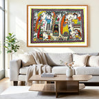 Banning Alcohol artwork above sofa
