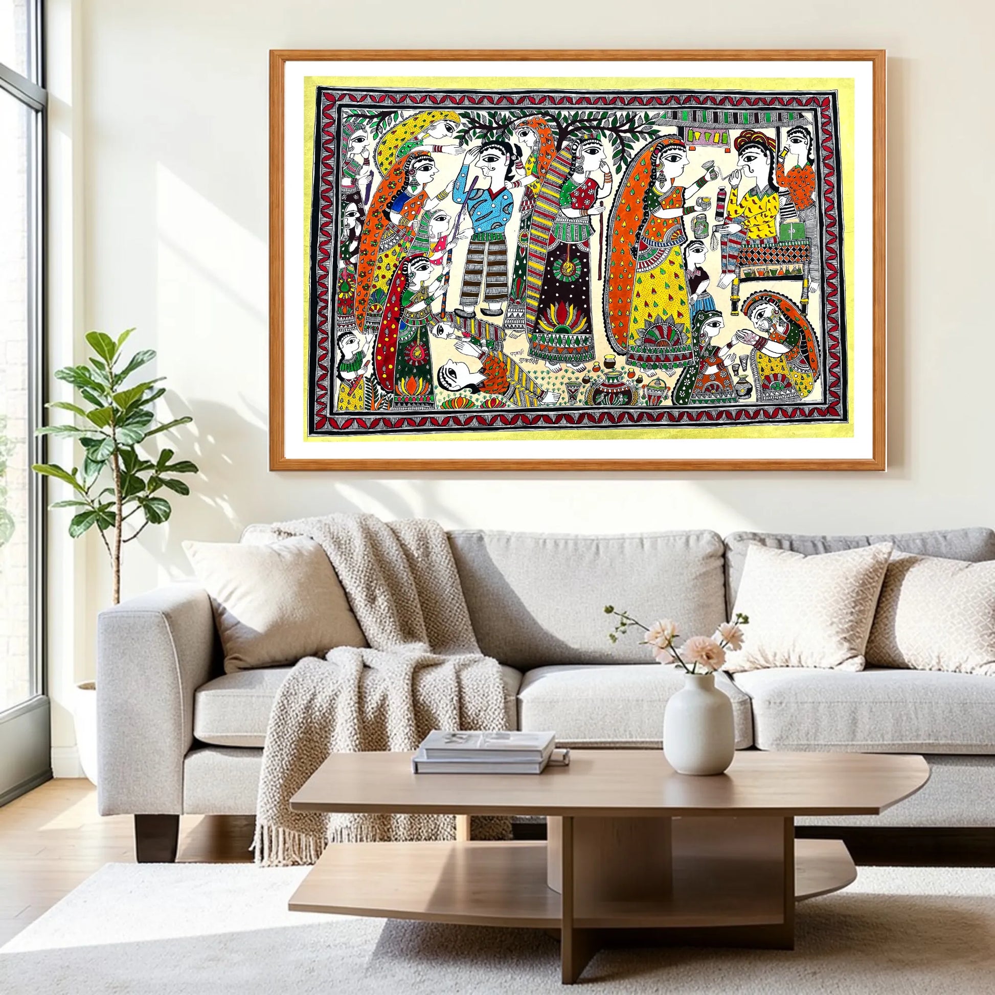 Banning Alcohol artwork above sofa