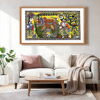 Birth of Sita artwork above sofa