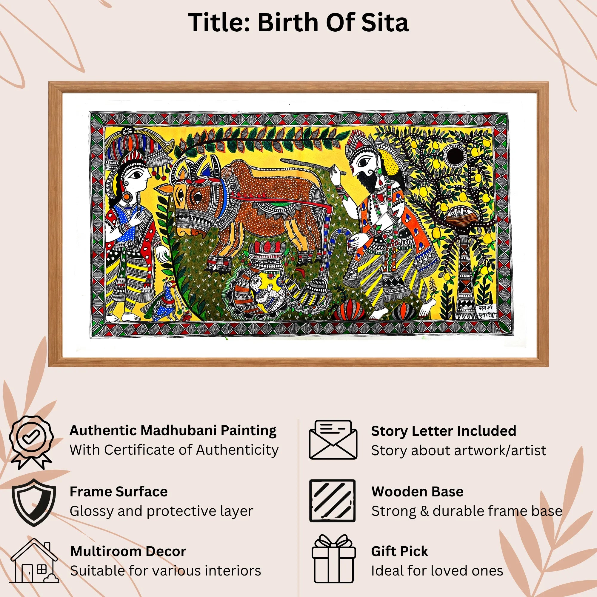 Birth of Sita handmade painting authenticity certificate