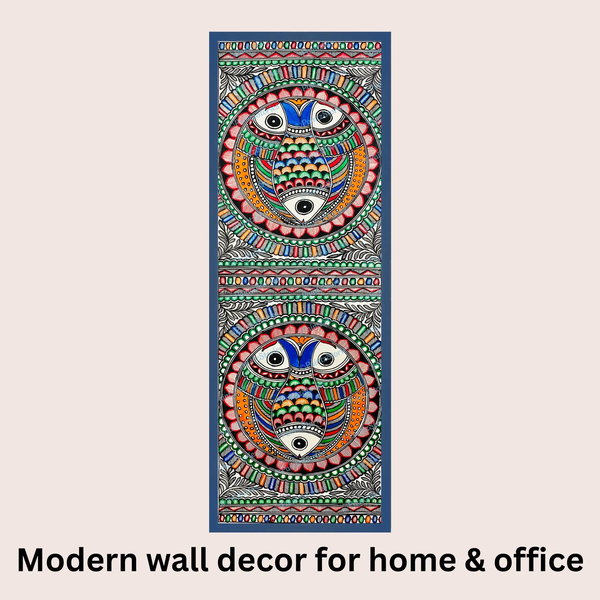 Circular Fishes Madhubani art in modern home decor