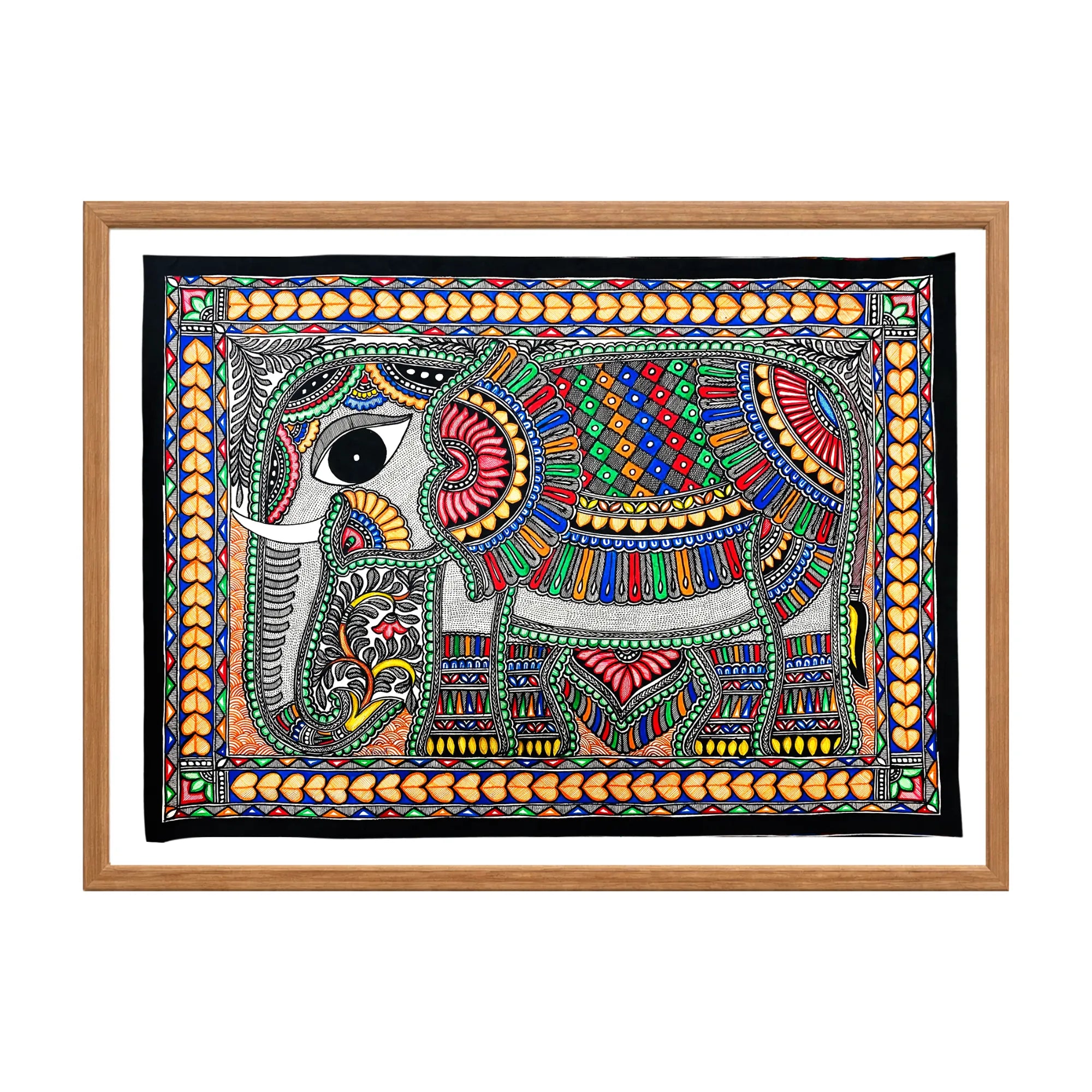 Madhubani painting Decorated Elephant, handmade Mithila art wall decor, size 30 x 22 inch