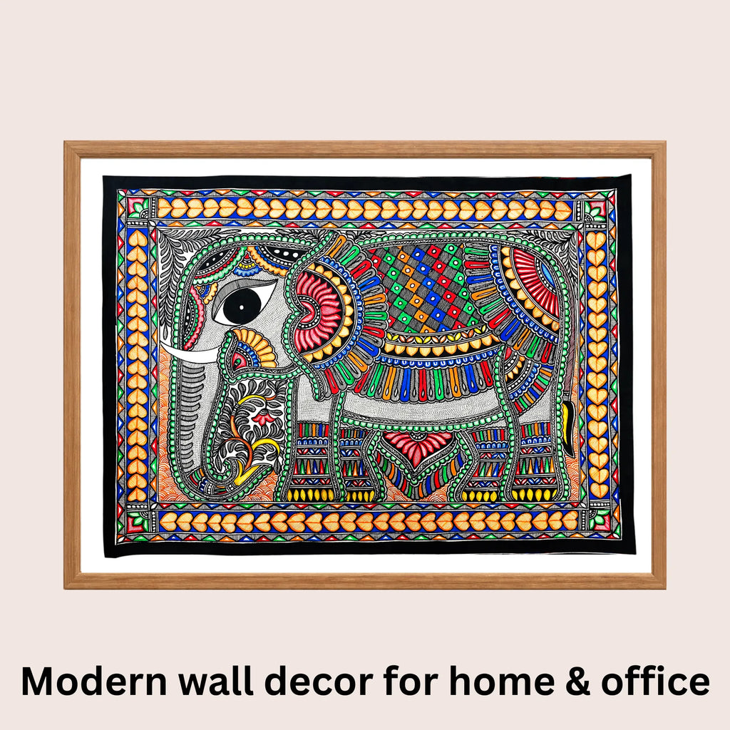 Decorated Elephant Madhubani art in modern home decor