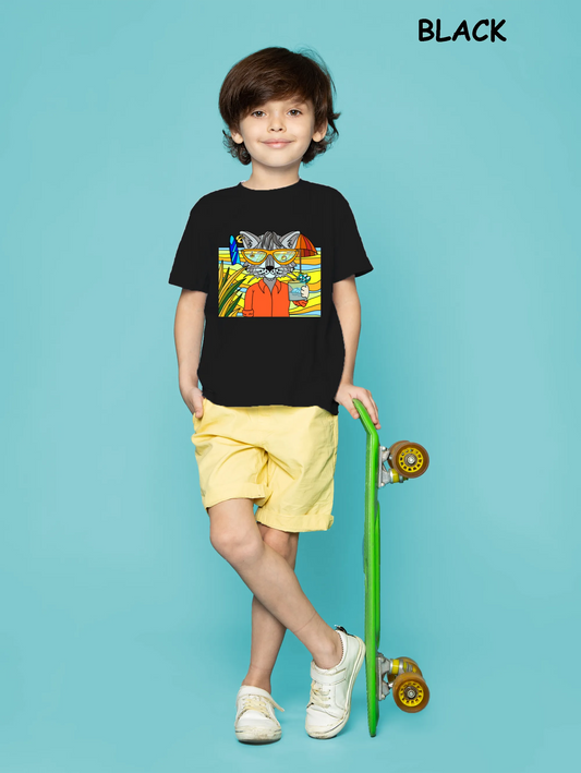 "Cool Cat On The Beach" Unisex Regular Kid's T-Shirt