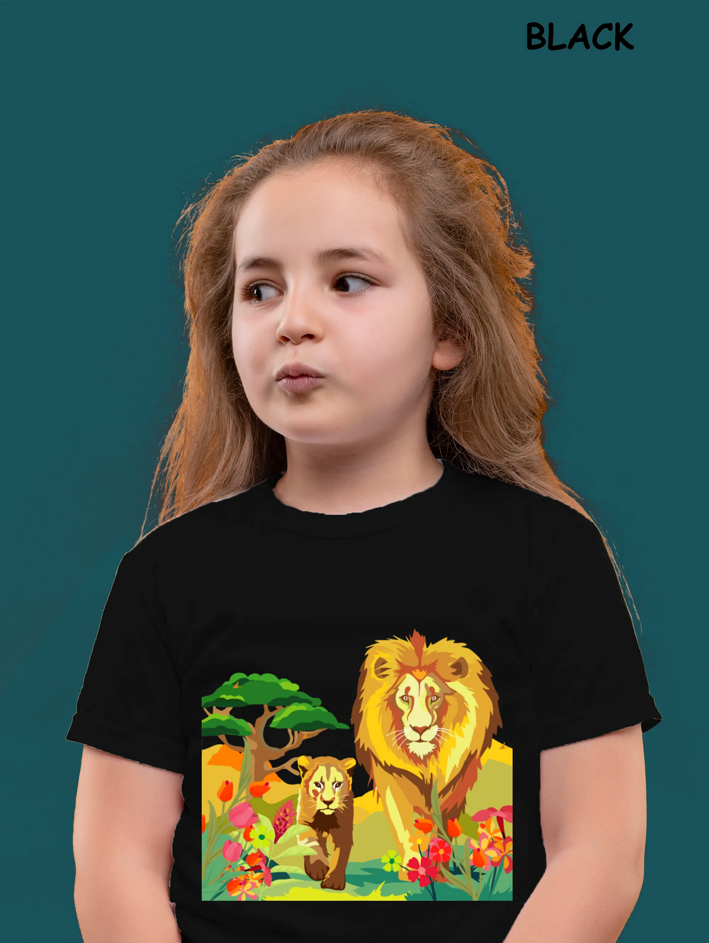 "Lion's Embrace: Midday Radiance with a Pair of Lions" Unisex Regular Kid's T-Shirt