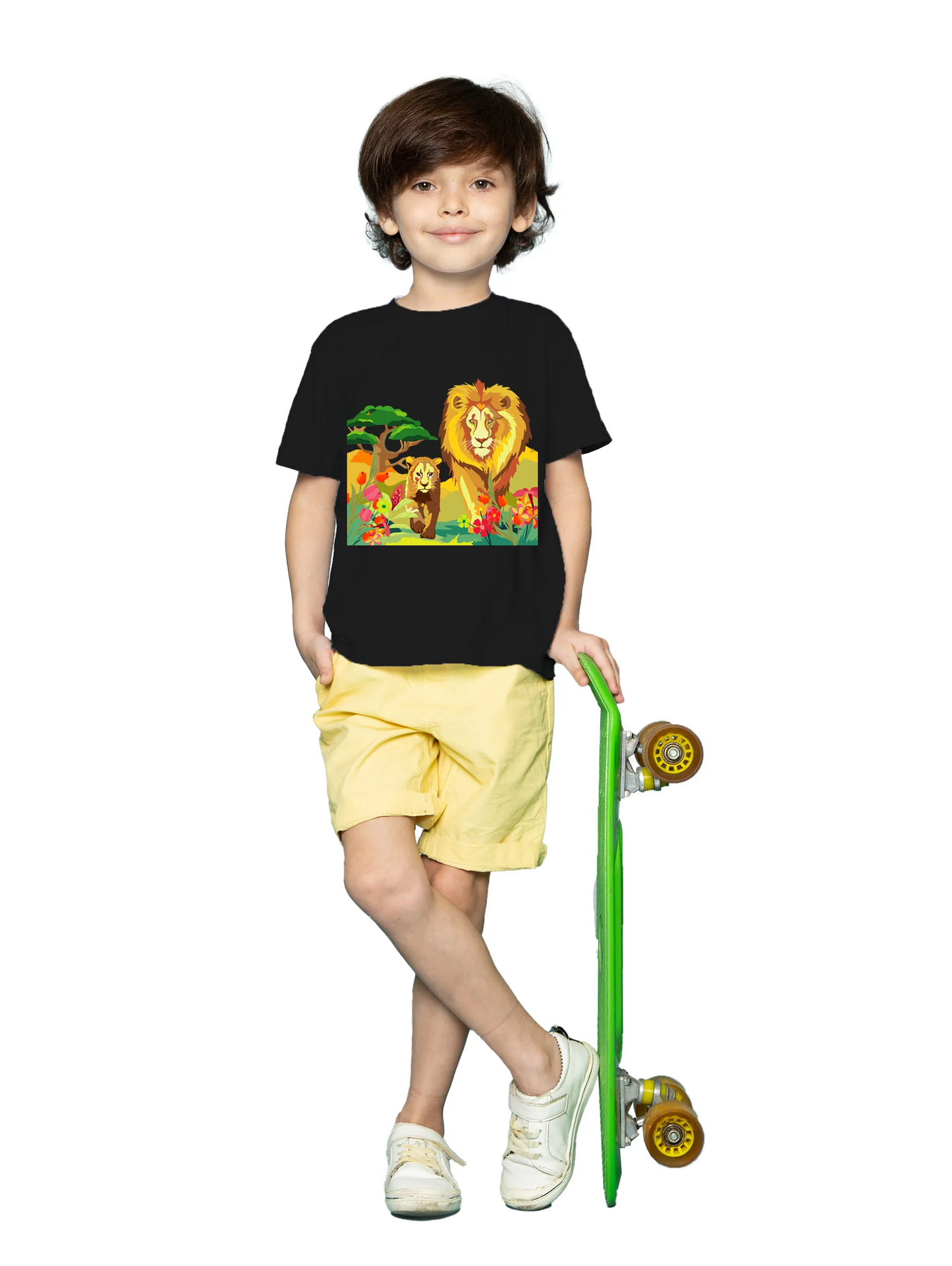"Lion's Embrace: Midday Radiance with a Pair of Lions" Unisex Regular Kid's T-Shirt
