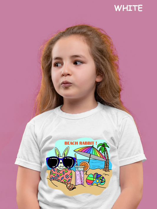 "Beach Rabbit With Easter Eggs"Unisex Regular Kid's T-Shirt
