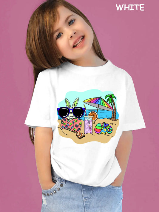 "Beach Rabbit With Easter Eggs" Unisex Regular Kid's T-Shirt