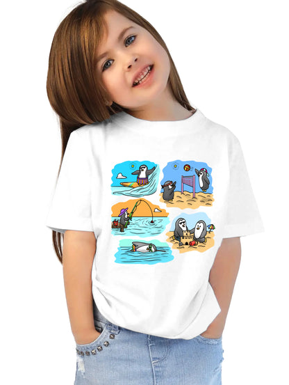 "Two adventurous penguins "Unisex Regular Kid's T-Shirt