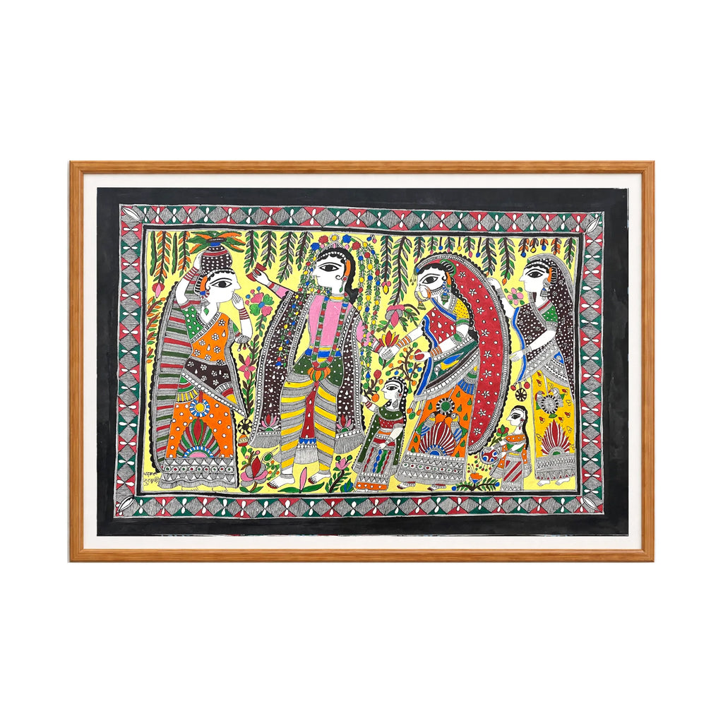 Madhubani painting Entering Kohbar Room, handmade Mithila art wall decor, size 30 x 22 inch