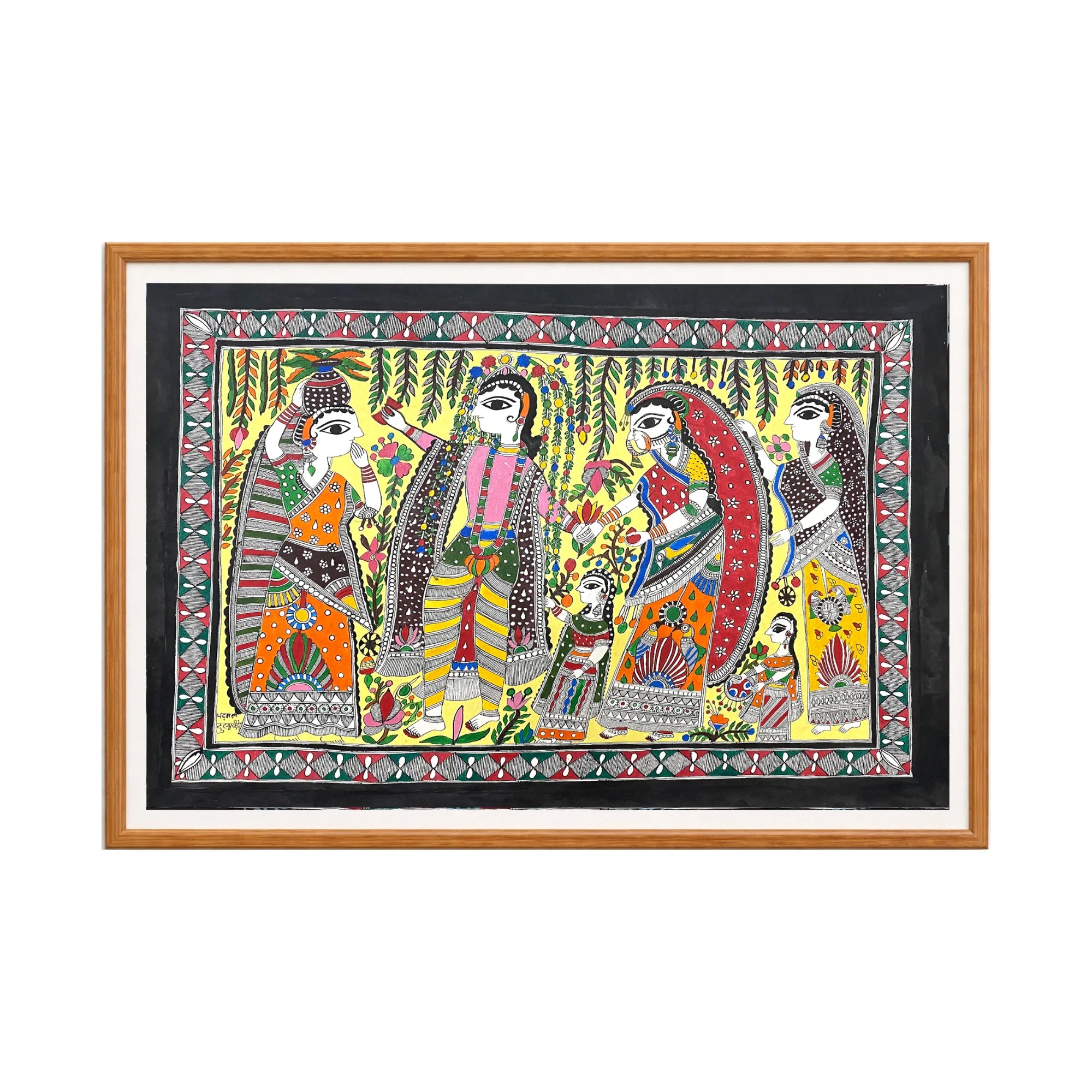 Madhubani painting Entering Kohbar Room, handmade Mithila art wall decor, size 30 x 22 inch