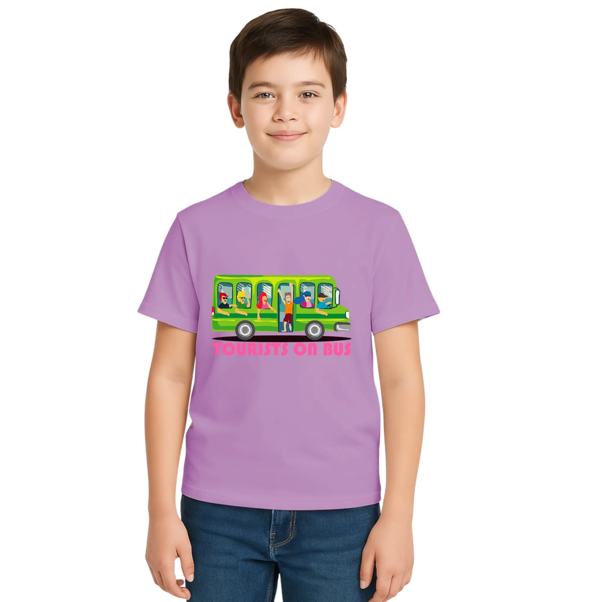 Main view of PaintzStories artistic kids t-shirt featuring Beach Bound artwork with colourful illustration, premium cotton comfort, colourful kids wear, and gift for young artists.