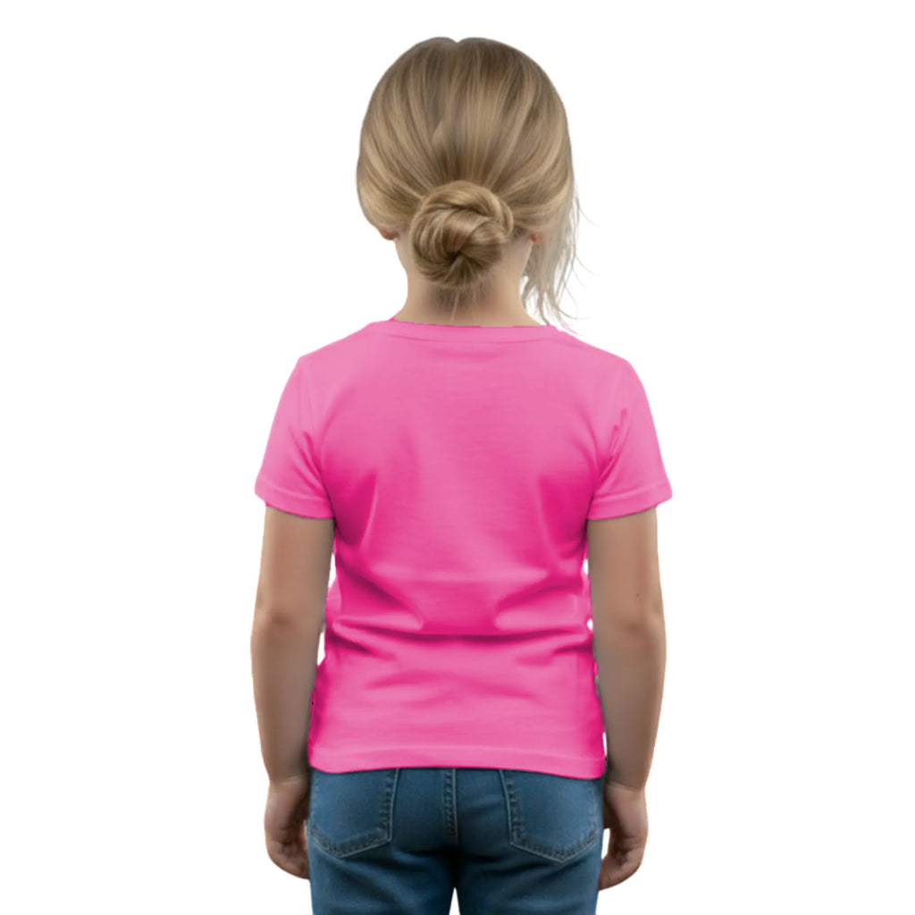 Back side of PaintzStories artistic kids t-shirt featuring A Girl on Scooter artwork with colourful illustration, premium cotton comfort, colourful kids wear, and gift for young artists.
