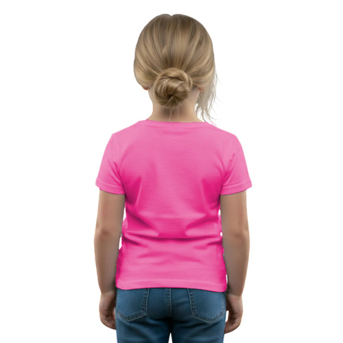 Back side of PaintzStories artistic kids t-shirt featuring A Girl on Scooter artwork with colourful illustration, premium cotton comfort, colourful kids wear, and gift for young artists.
