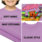 Feature highlights of PaintzStories artistic kids t-shirt featuring Train with Animals artwork with colourful illustration, premium cotton comfort, gift for young artists, and artist tees.
