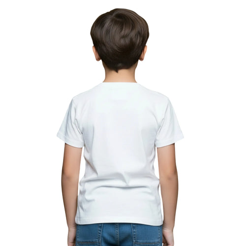 Back side of PaintzStories artistic kids t-shirt featuring Beach Rabbit With Easter Eggs artwork with colourful illustration, premium cotton comfort, designer kids tshirt, and art tee shirt.
