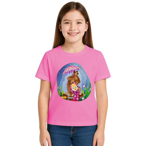 Main view of PaintzStories artistic kids t-shirt featuring Bear and Kid artwork with colourful illustration, premium cotton comfort, artwork on tshirt, and kids artistic t-shirt.
