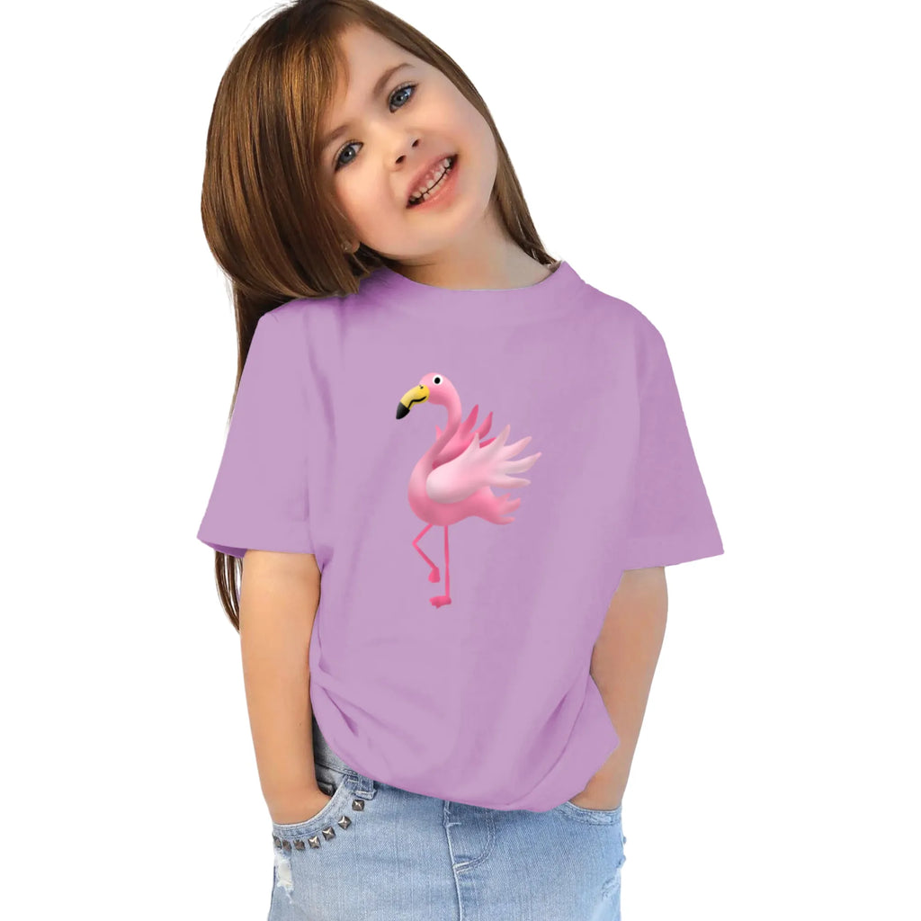 Main view of PaintzStories artistic kids t-shirt featuring Jungle Magic: Celebrating the Flamingo artwork with colourful illustration, premium cotton comfort, artwork on tshirt, and birthday gift for kids.